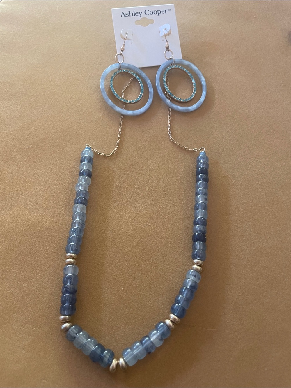 Ashley Cooper Necklace + Earring Set. Ombré Beads. Double Oval ear Baby blue NWT